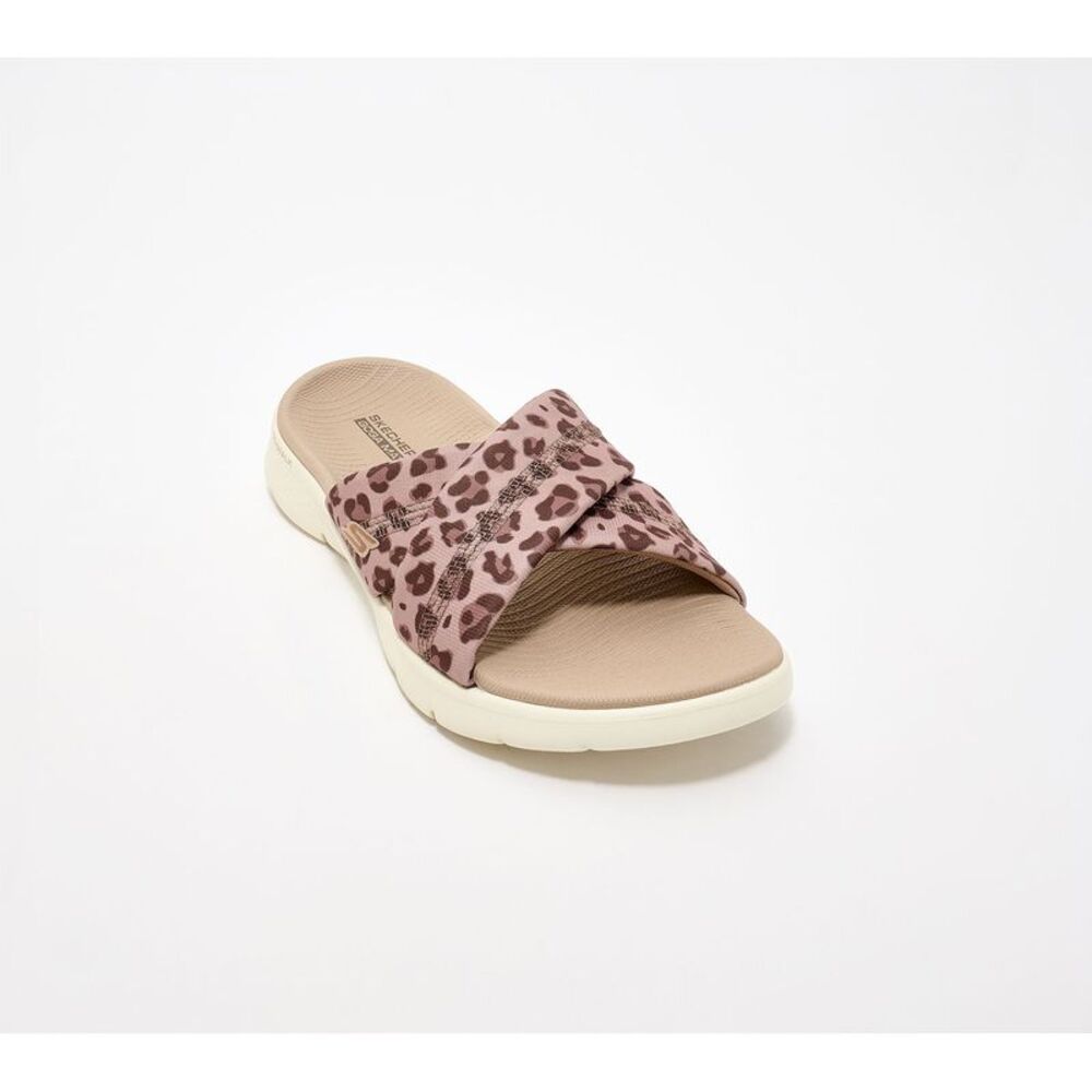 Skechers Women's Sz 7 GO WALK Flex Leopard Crossband Sandals Brown